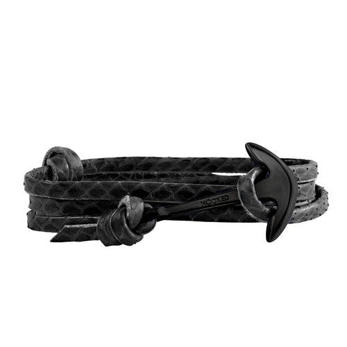 Matt Black Anchor | Snake Leather wrap