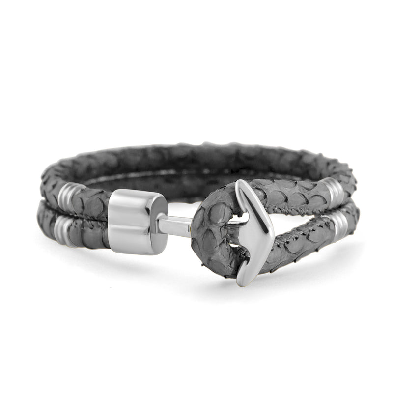 Silver Anchor | Braided Snake Leather