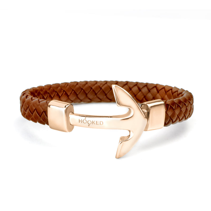 Rose Gold Anchor | Fat Braided Leather